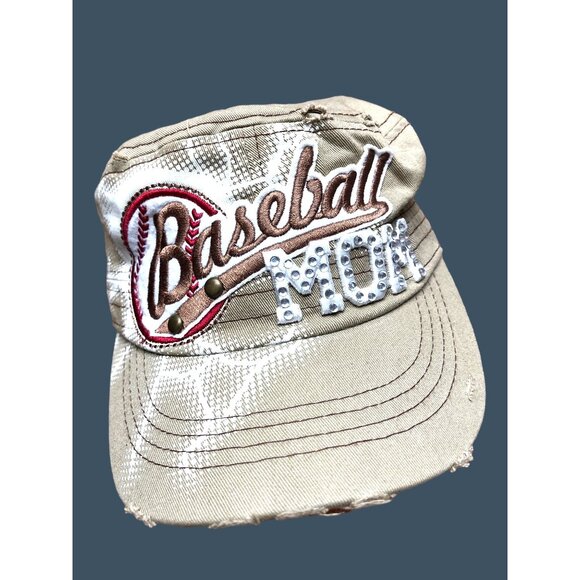 LEADER LOG-WOMENS DISTRESS ADJUSTABLE RHINESTONES BACK CLOSURE MOM BASEBALL HAT - Picture 1 of 5